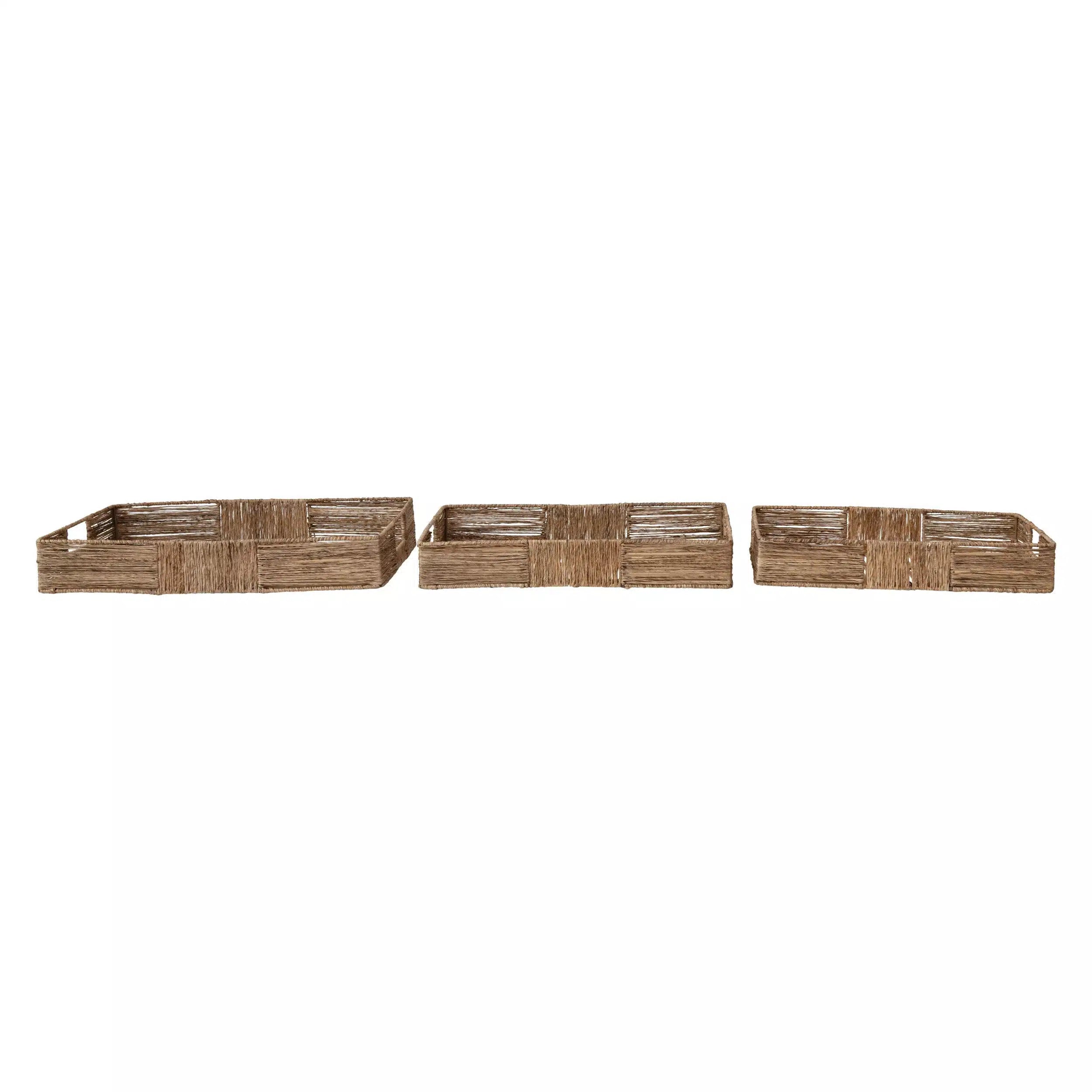 Hand-Woven Trays with Handles, Set of 3