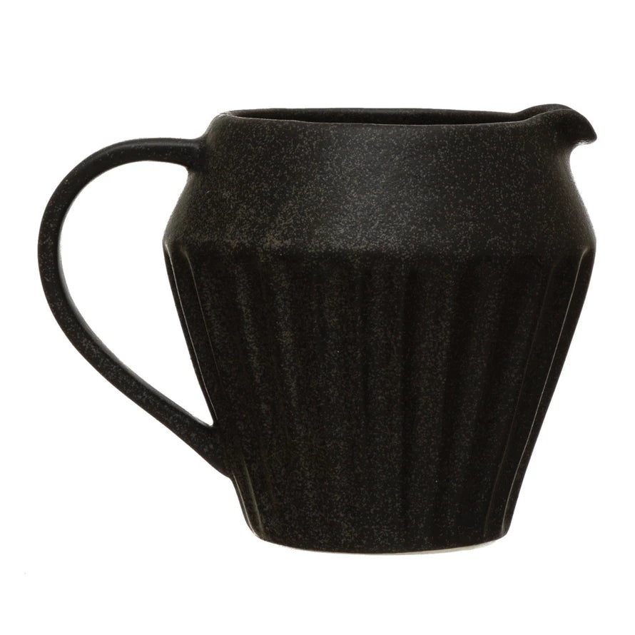 Matte Black Stoneware Pitcher with Glaze