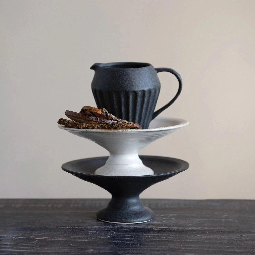 Matte Black Stoneware Pitcher with Glaze