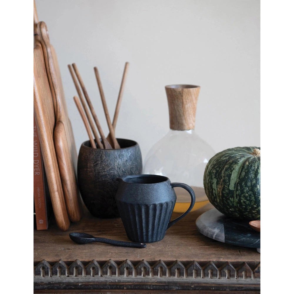 Matte Black Stoneware Pitcher with Glaze