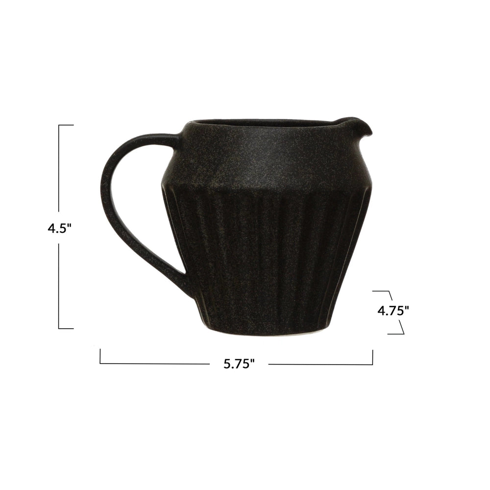 Matte Black Stoneware Pitcher with Glaze