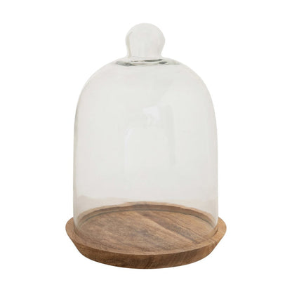 Glass Cloche with Mango Wood Base, Set of 2
