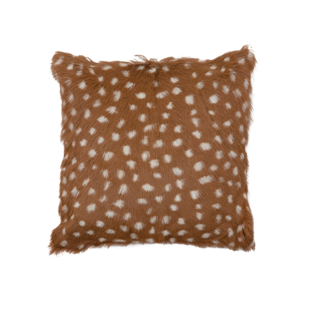 Square Goat Fur Pillow, Brown with White Spots