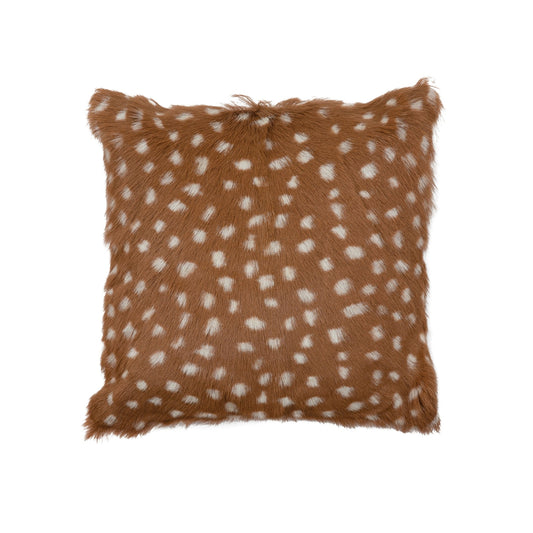 Square Goat Fur Pillow, Brown with White Spots