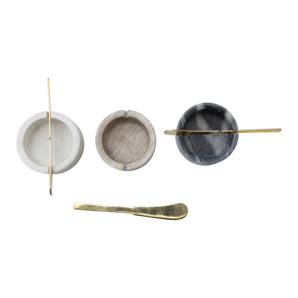 Marble Bowls with Metal Knife, Set of 3