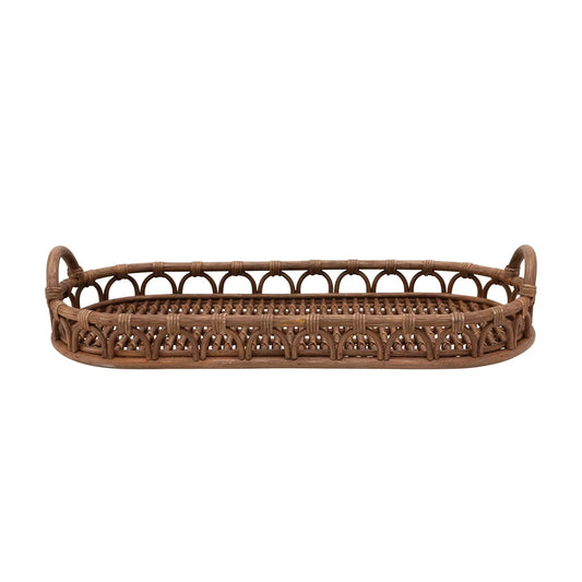 Hand-Woven Rattan Tray with Handles