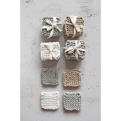 Cotton Crocheted Coasters, Set of 4, 4 Colors