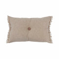Linen and Cotton Tufted Two-Sided Lumbar Pillow with Button and Fringe