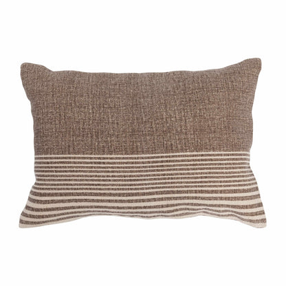 Cotton Blend Slub Lumbar Pillow with Stripes and Leather Tab