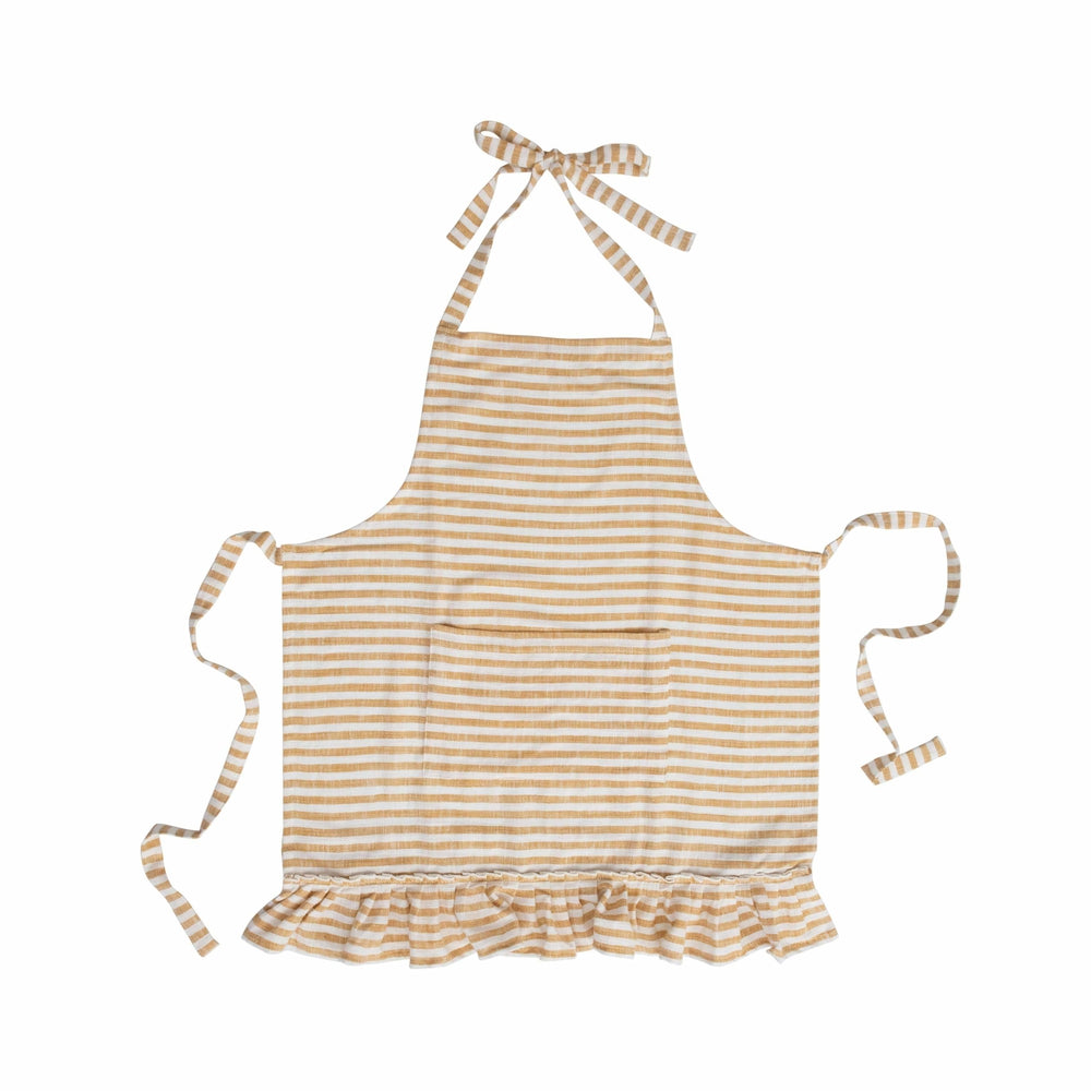 Woven Cotton Striped Apron with Ruffle