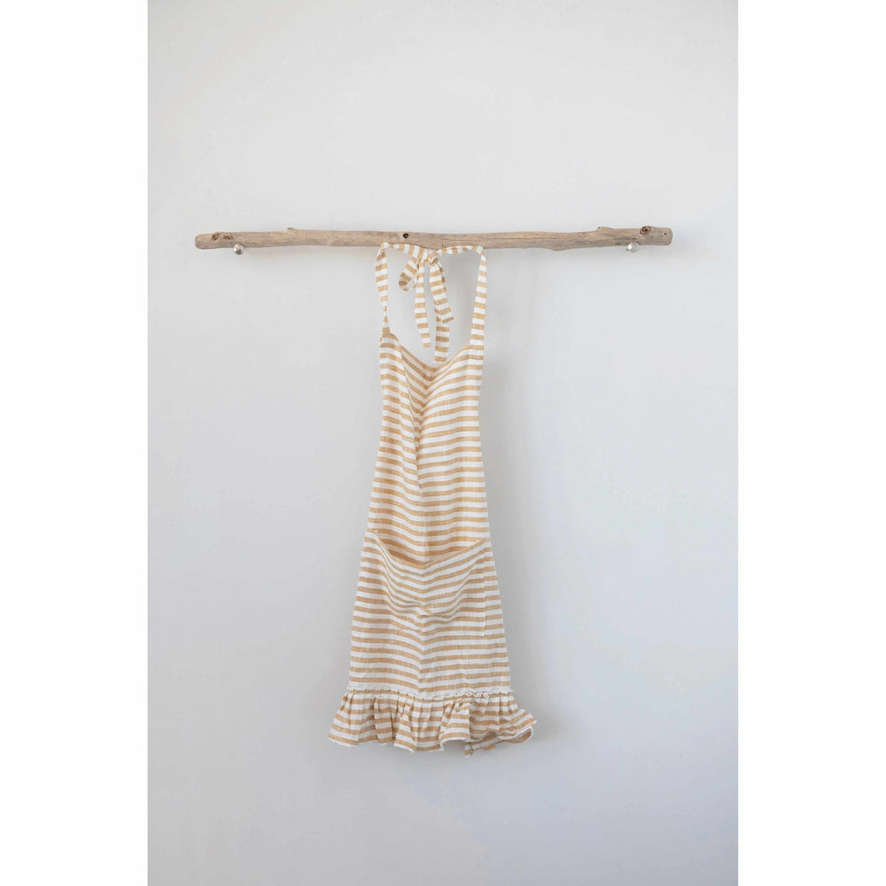 Woven Cotton Striped Apron with Ruffle