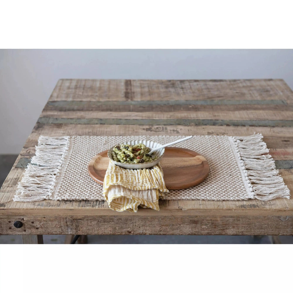 Woven Jute and Cotton Placemat with Fringe