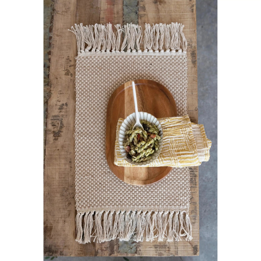 Woven Jute and Cotton Placemat with Fringe