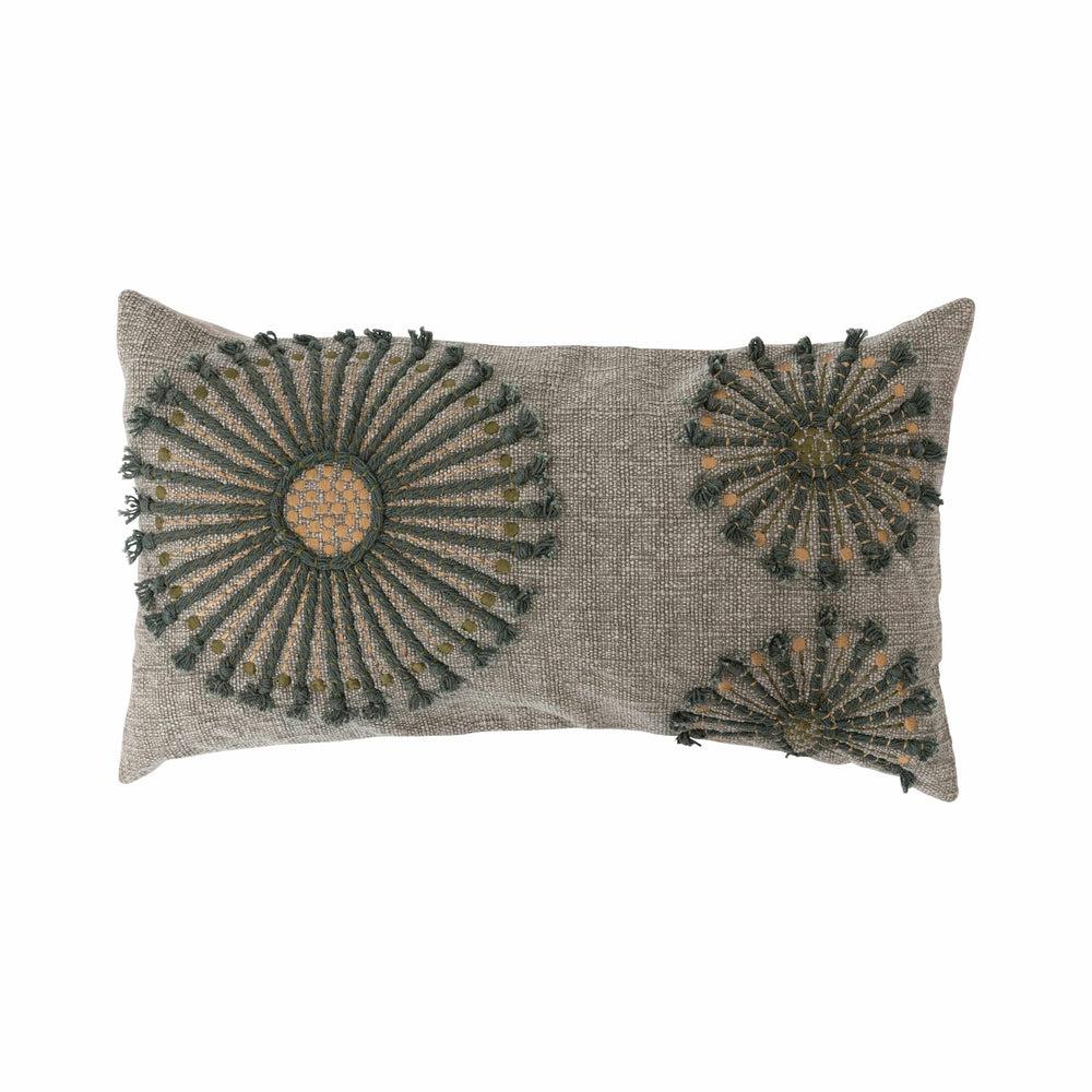 Cotton Pillow with Embroidery, Applique and Chambray Back