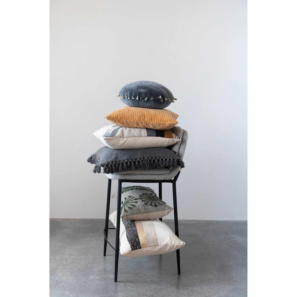 Cotton Pillow with Embroidery, Applique and Chambray Back