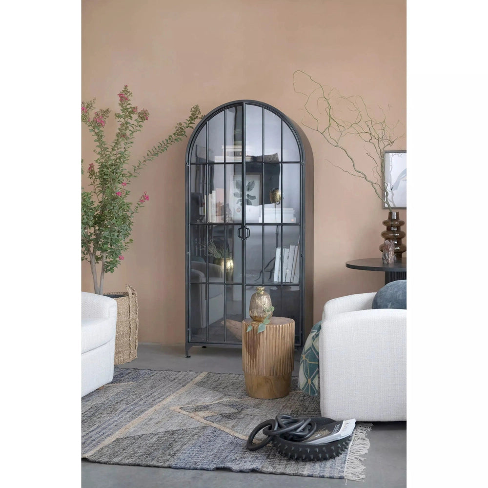 Arched Metal Cabinet with 2 Glass Doors and 3 Shelves