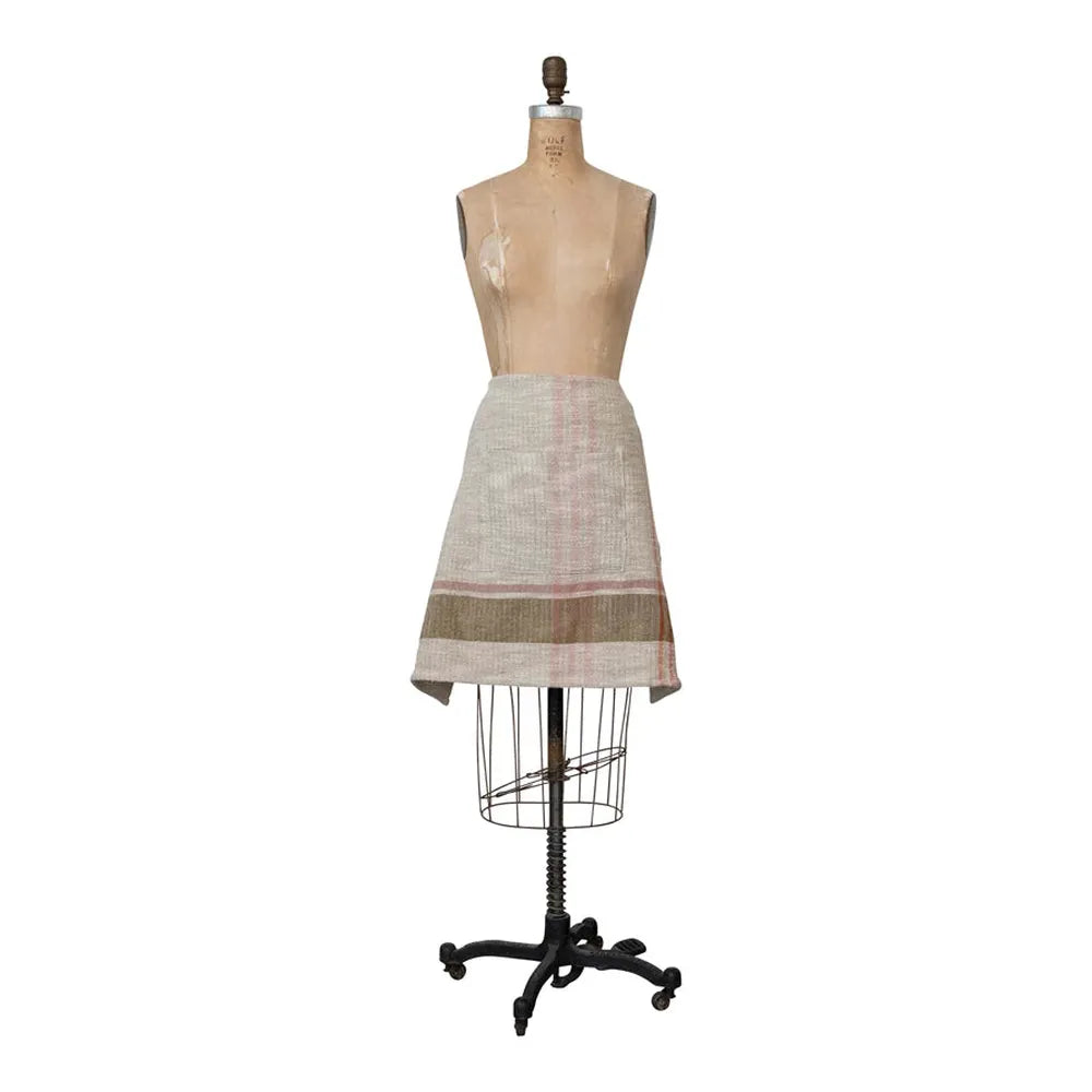 Woven Cotton and Linen Half Apron with Pocket