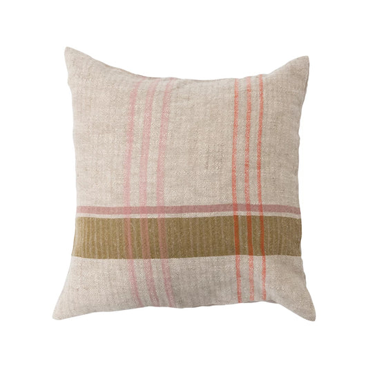Woven Cotton & Linen Plaid Pillow, Down Fill