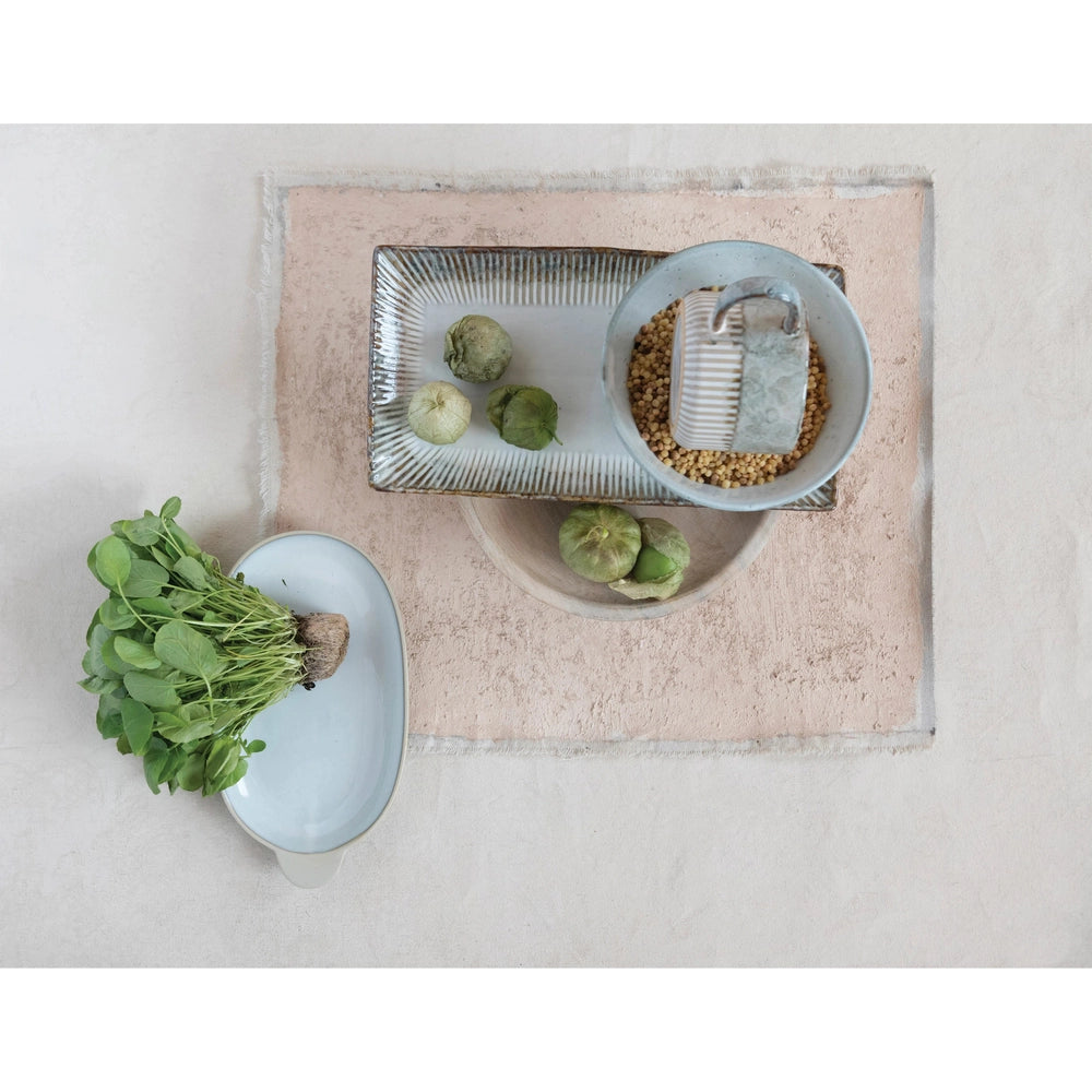 Stoneware Platter with Crimped Edge, Reactive Glaze