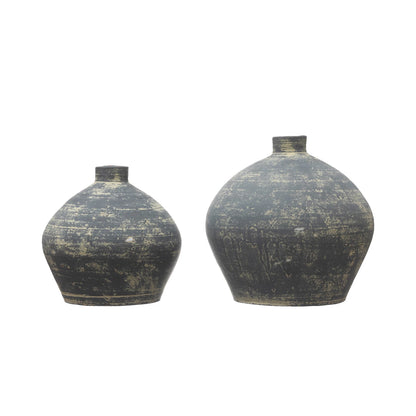Decorative Clay Vase, Antique Finish