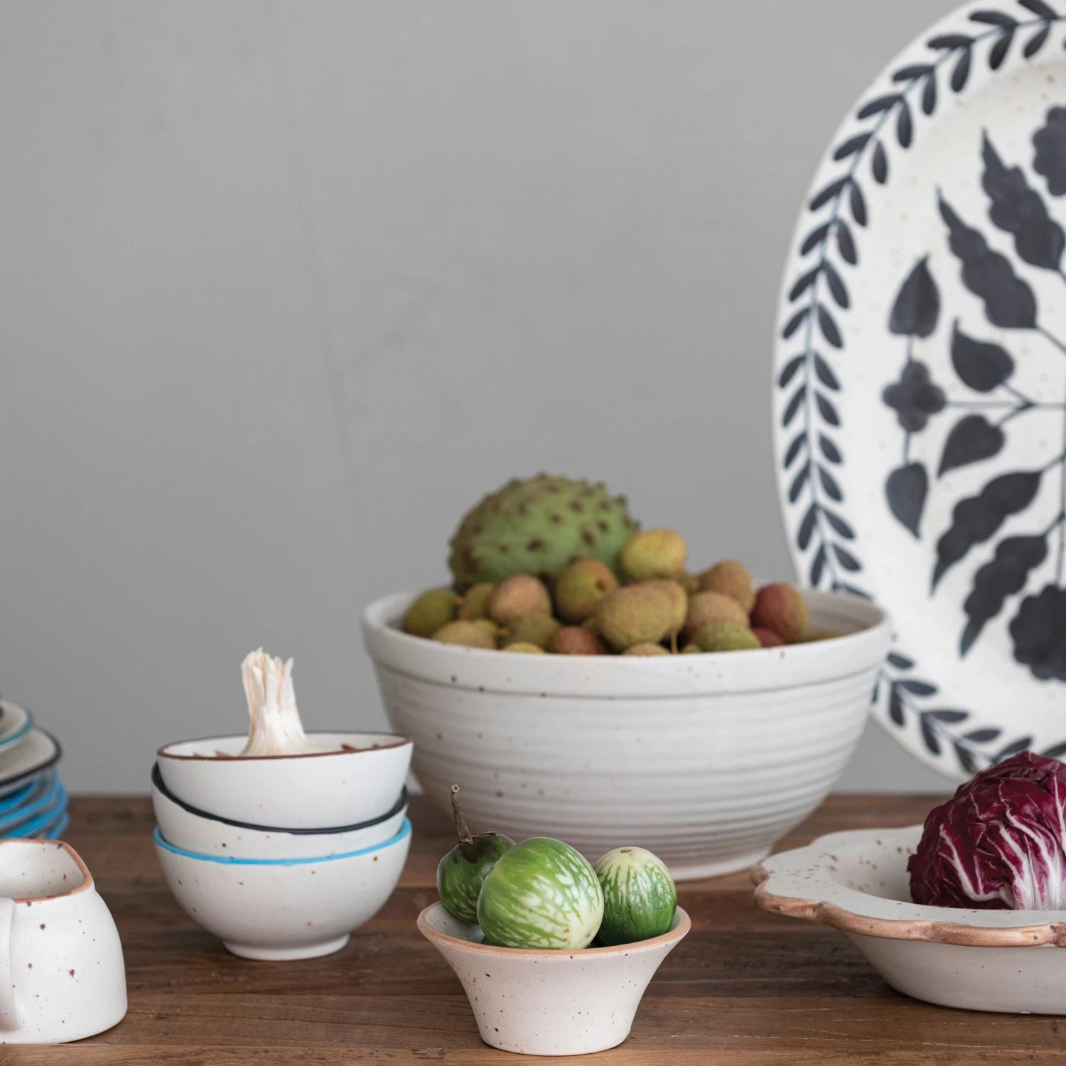 Hand-Painted Stoneware Bowl w/ Floral Design, Speckled, 3 Colors