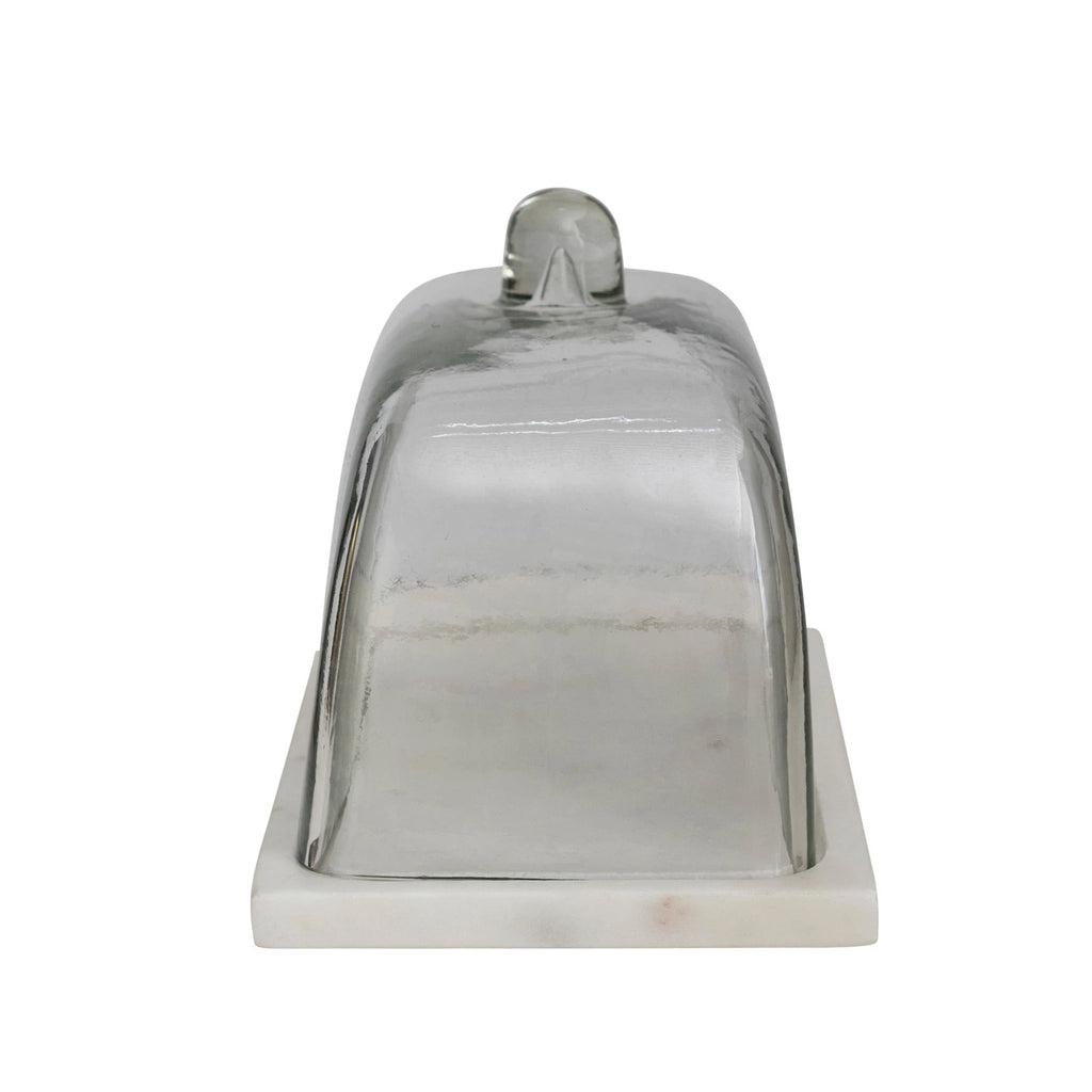 Glass Cloche w/ White Marble Base, Set of