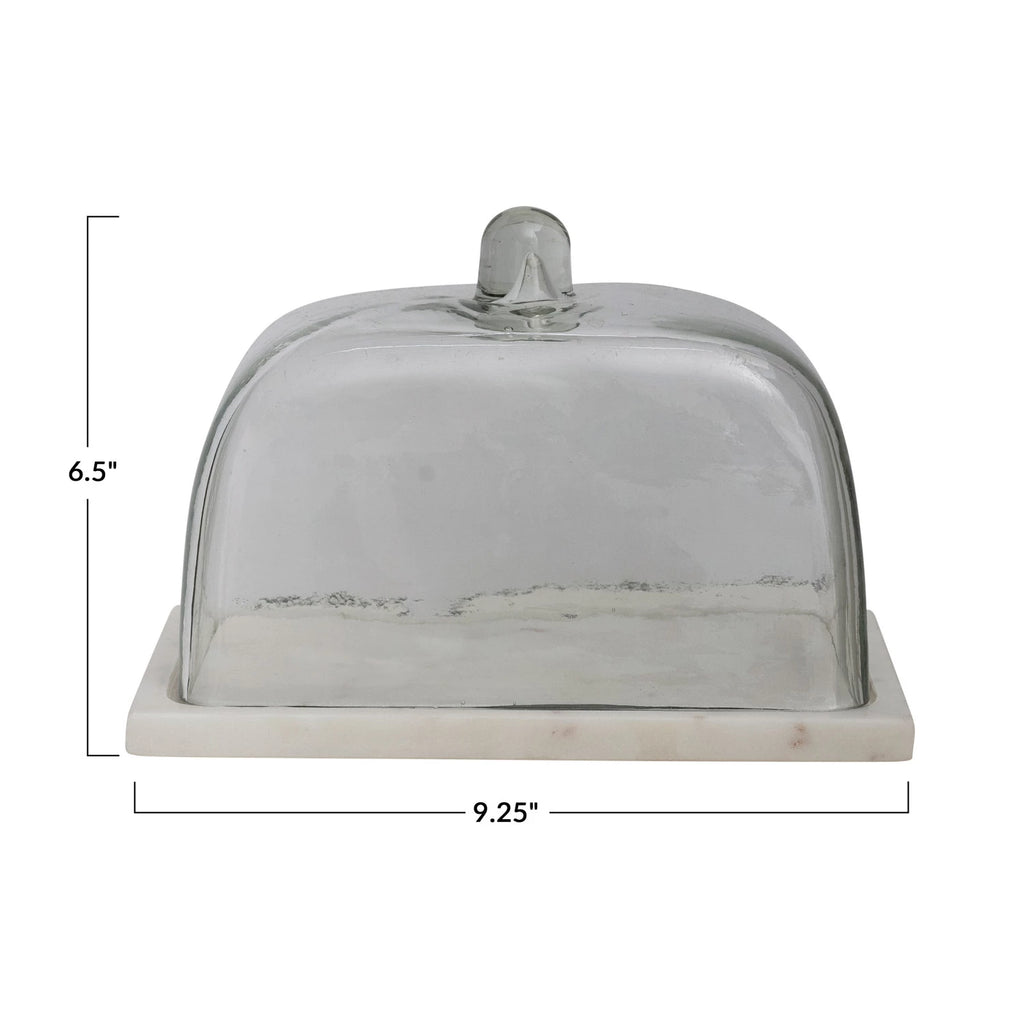 Glass Cloche w/ White Marble Base, Set of
