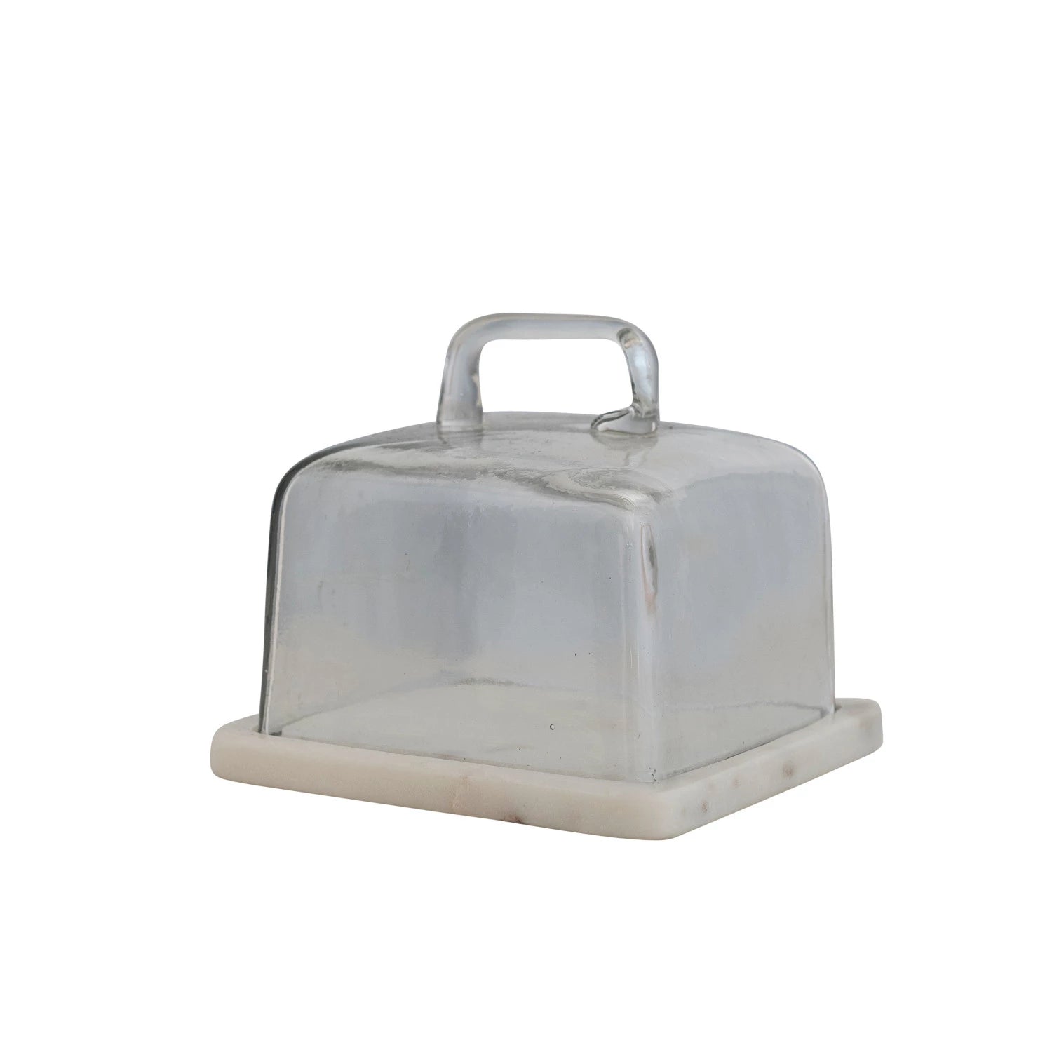 Glass Cloche w/ White Marble Base & Handle, Set of 2