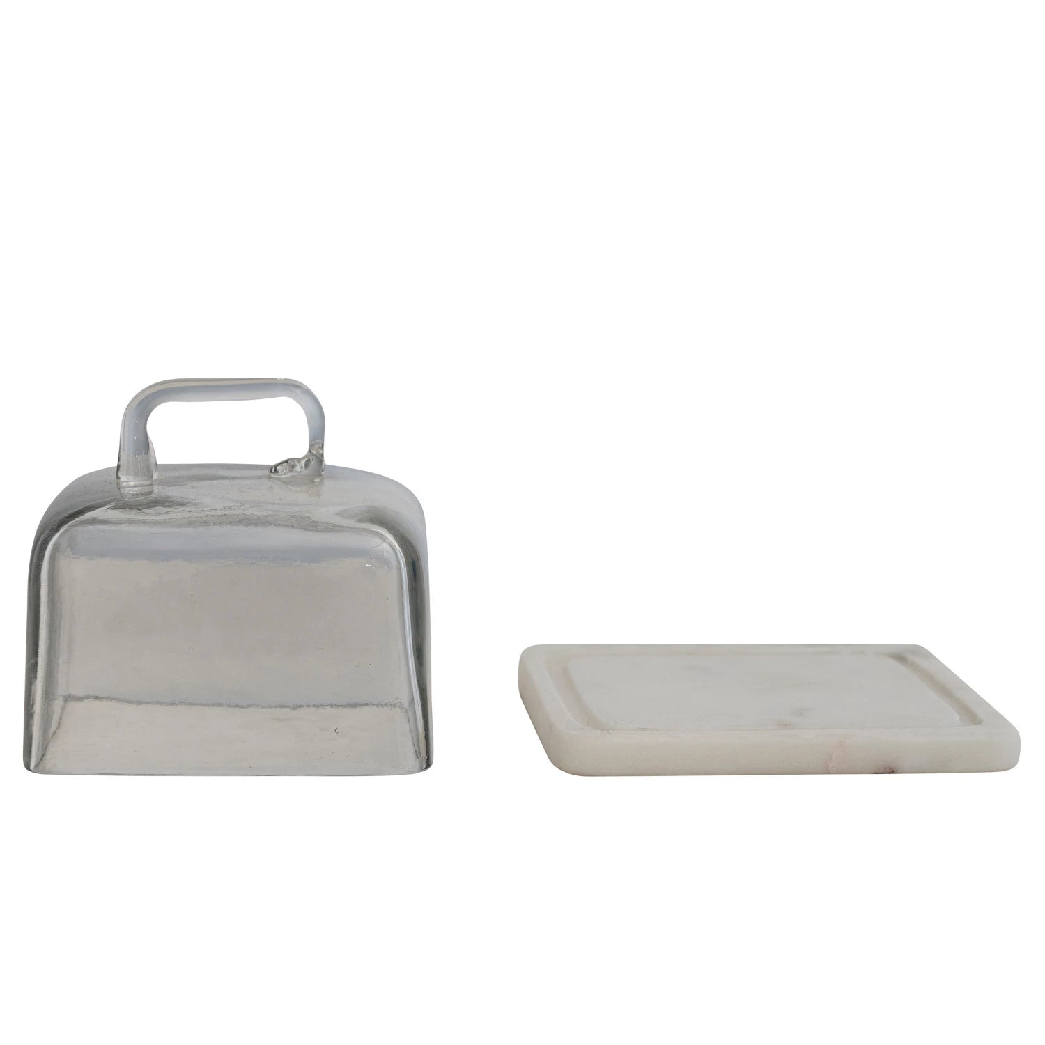 Glass Cloche w/ White Marble Base & Handle, Set of 2