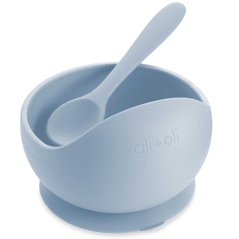 Ali+Oli Silicone Suction Bowl & Spoon Set, Original in Baby Blue