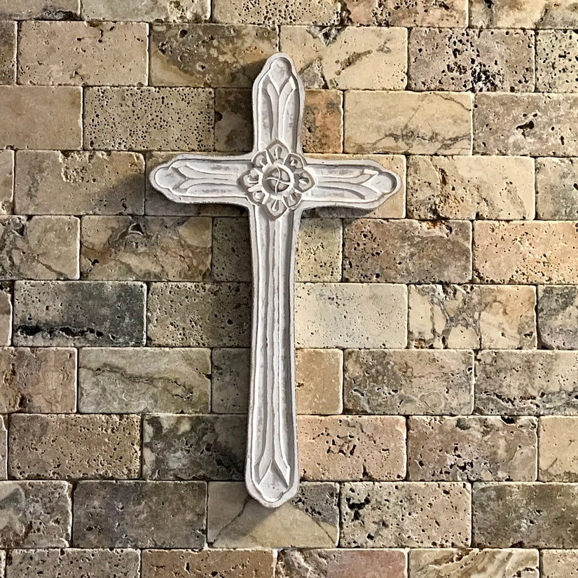 Hand-Carved Wood Carpenter's Wall Cross Rustic White Finish-Wilco Home-Lasting Impressions