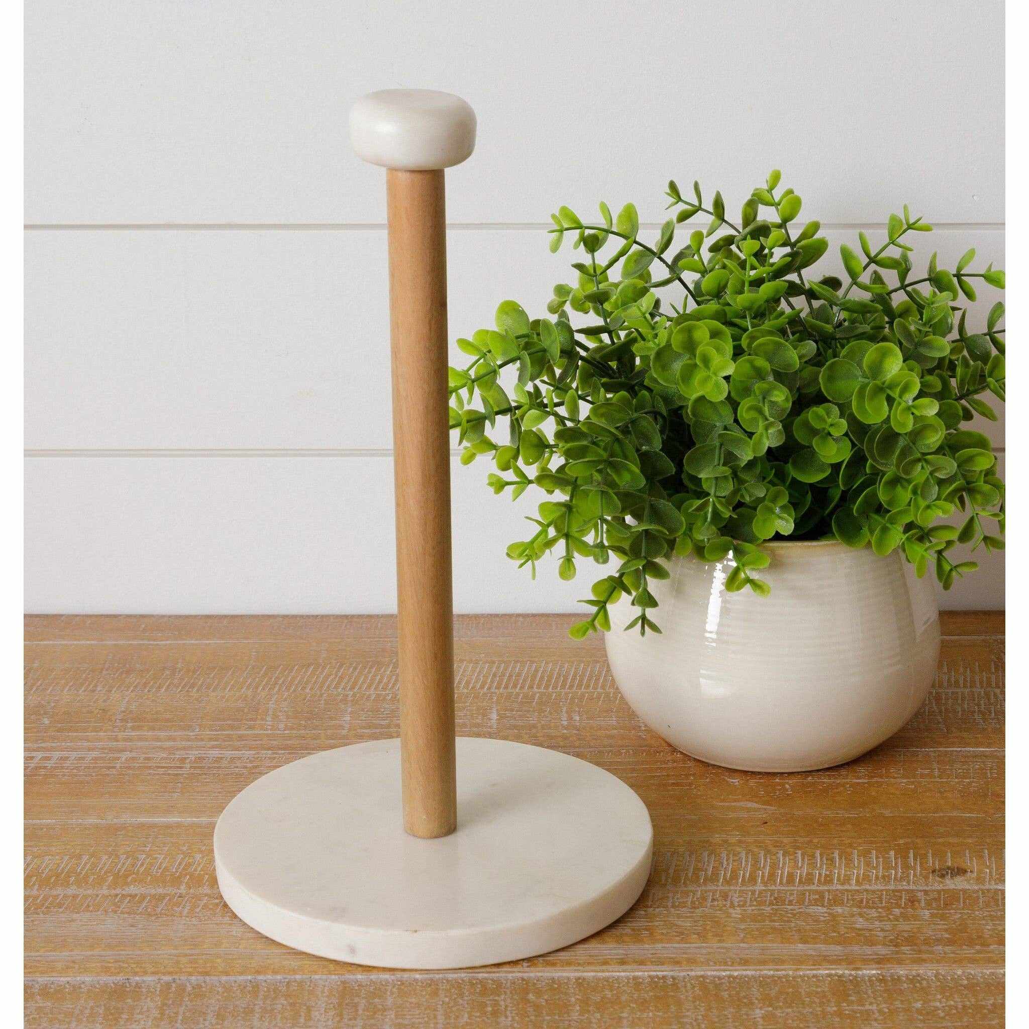 Marble And Wood Paper Towel Holder