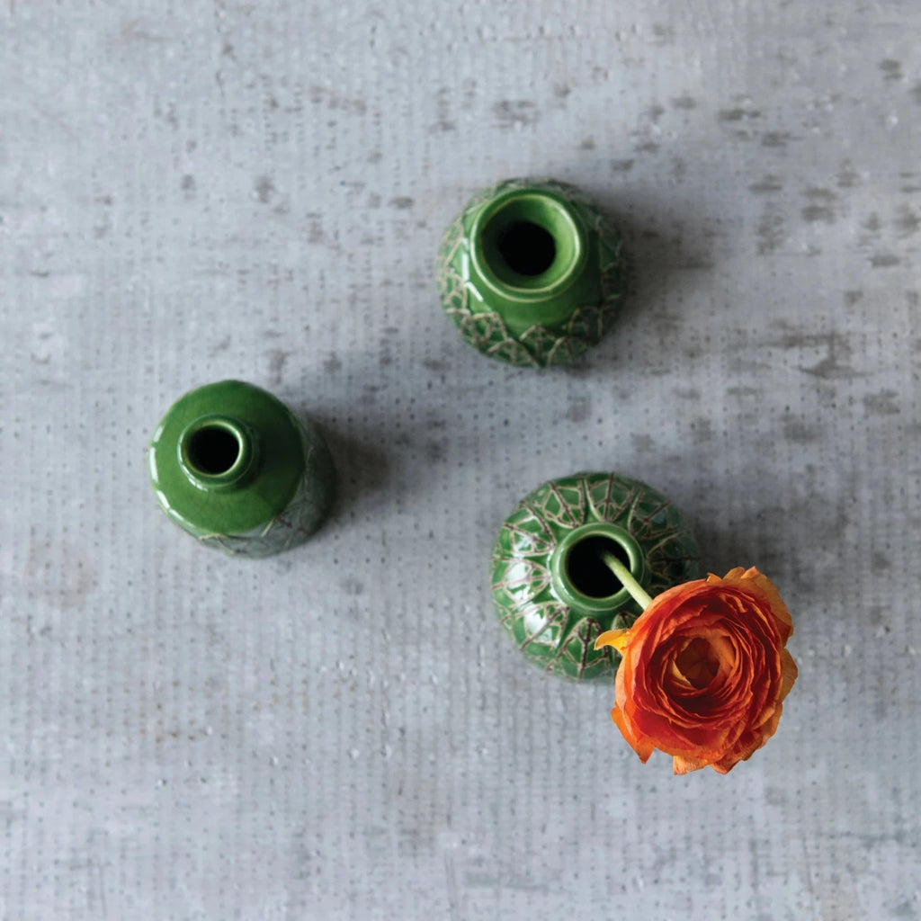 Embossed Stoneware Vases, Set of 3