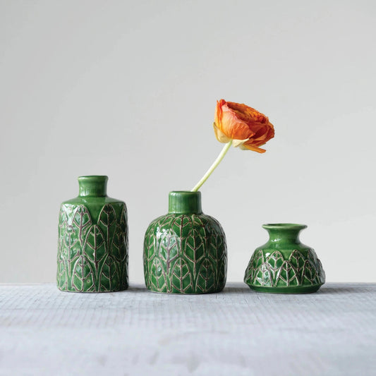 Embossed Stoneware Vases, Set of 3