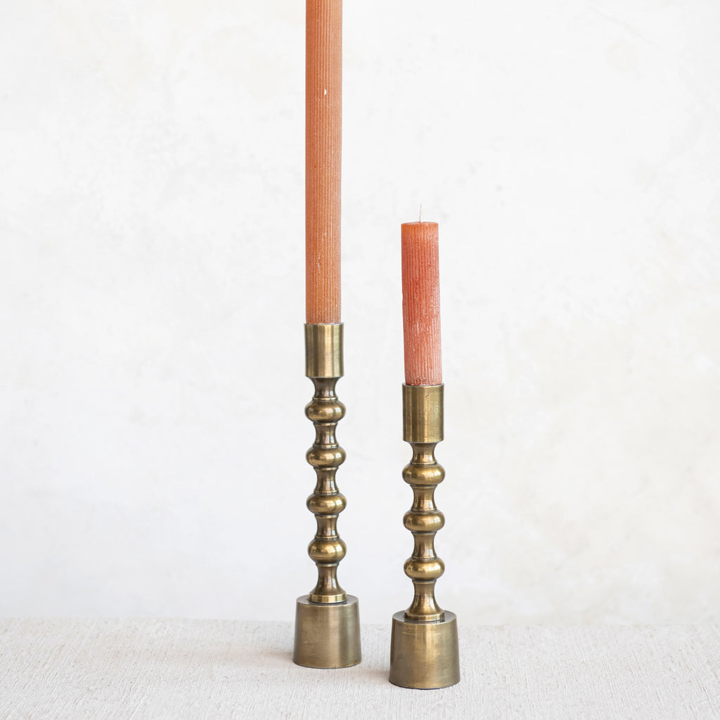 Cast Aluminum Taper Holders, Antique Gold Finish, Set of 2