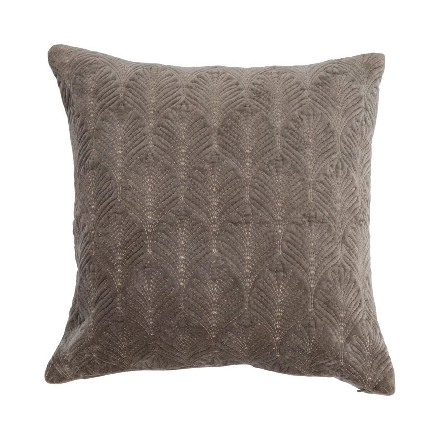 Cotton Velvet Embroidered Pillow w/ Gold Metallic Thread, Polyester Fill