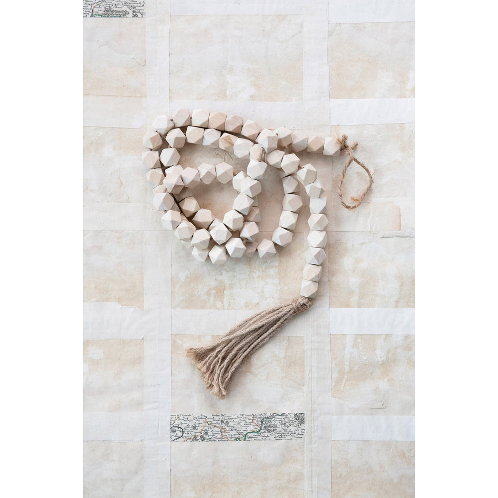 Paulownia Wood Bead Garland with Tassel, Natural