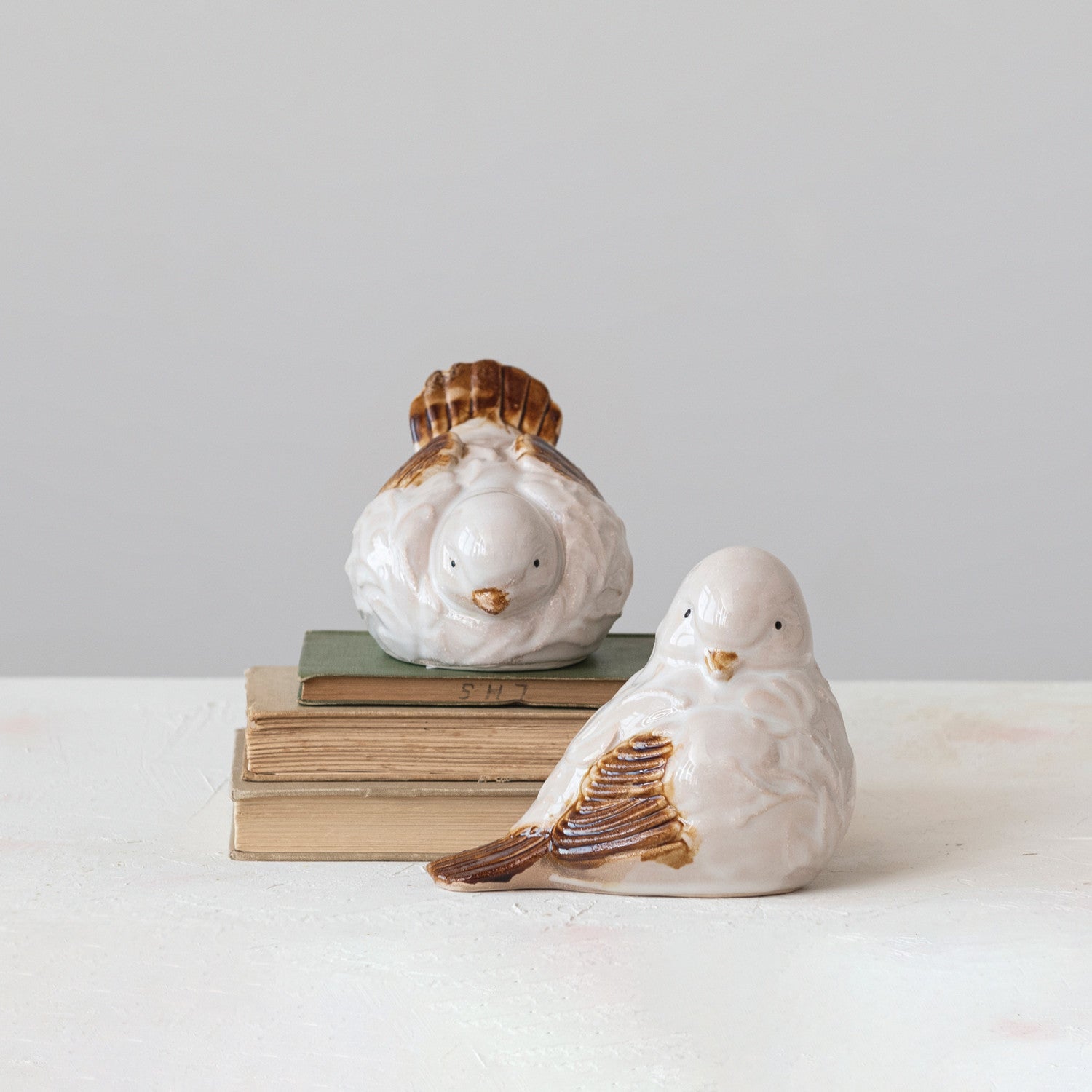 Stoneware Bird, Cream Color & Brown, 2 Styles