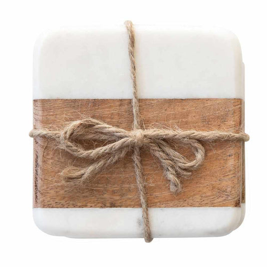 Marble and Acacia Wood Coasters, Set of 4 | Bridal Shower Hailey Wagstaff & Collins Vickers