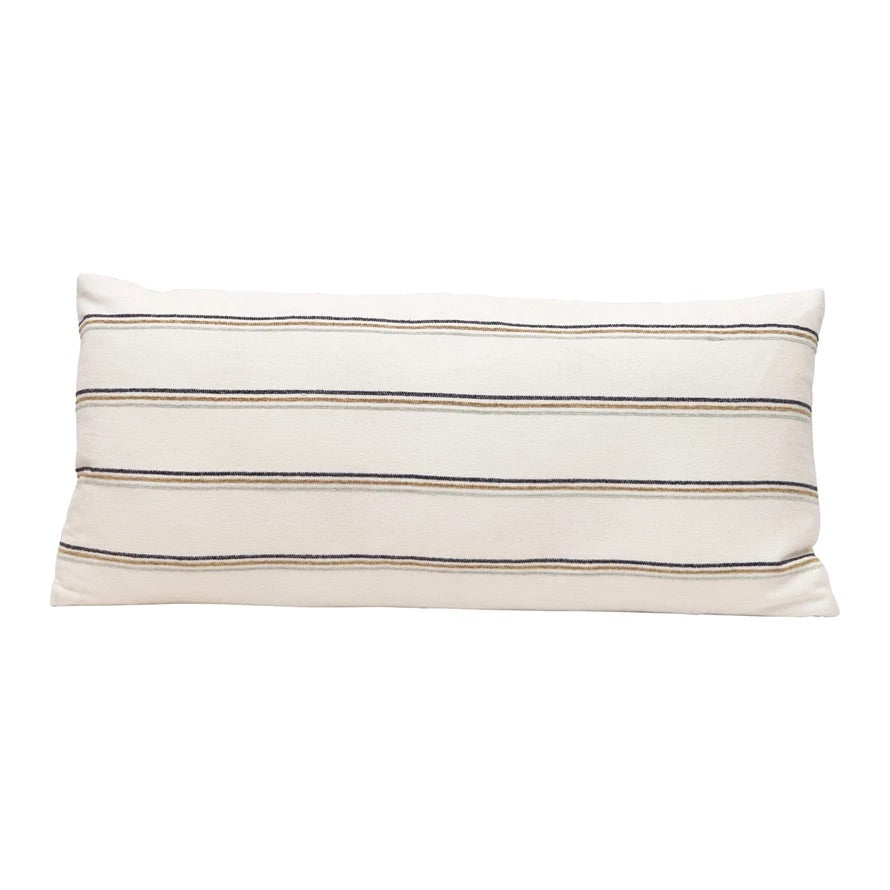 Woven Cotton Blend Lumbar Pillow with Stripes