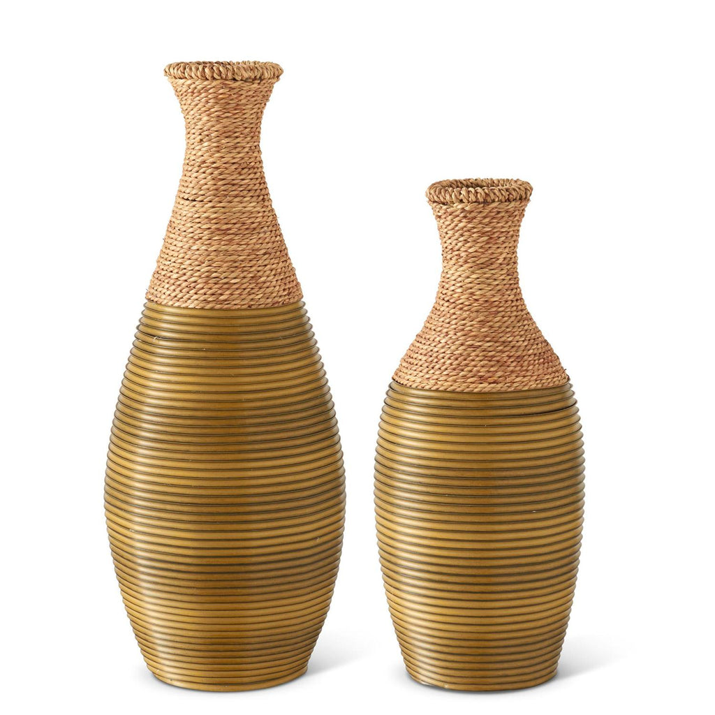 Rattan & Wood Wrapped Metal Framed Vases