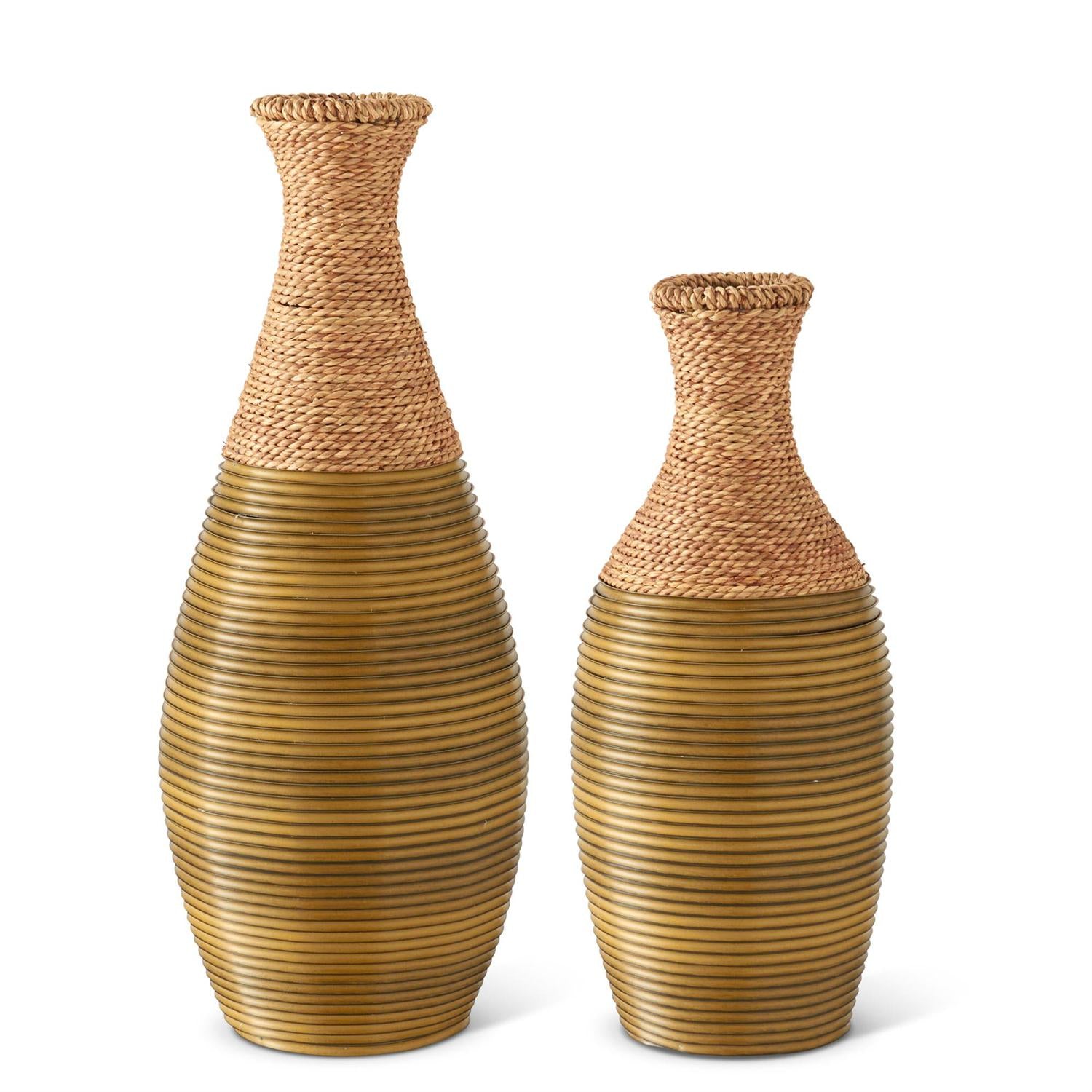 Rattan & Wood Wrapped Metal Framed Vases