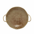 Stoneware Bowl with Rattan Wrapped Handles, Reactive Crackle Glaze