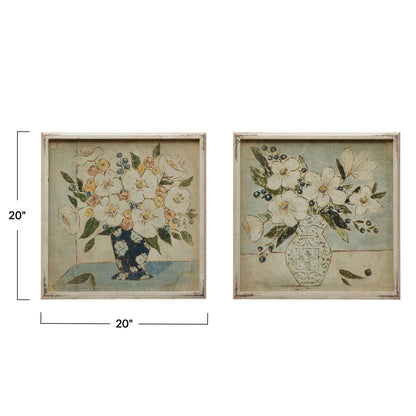 Framed Wall Decor with Floral Print, Set of 2