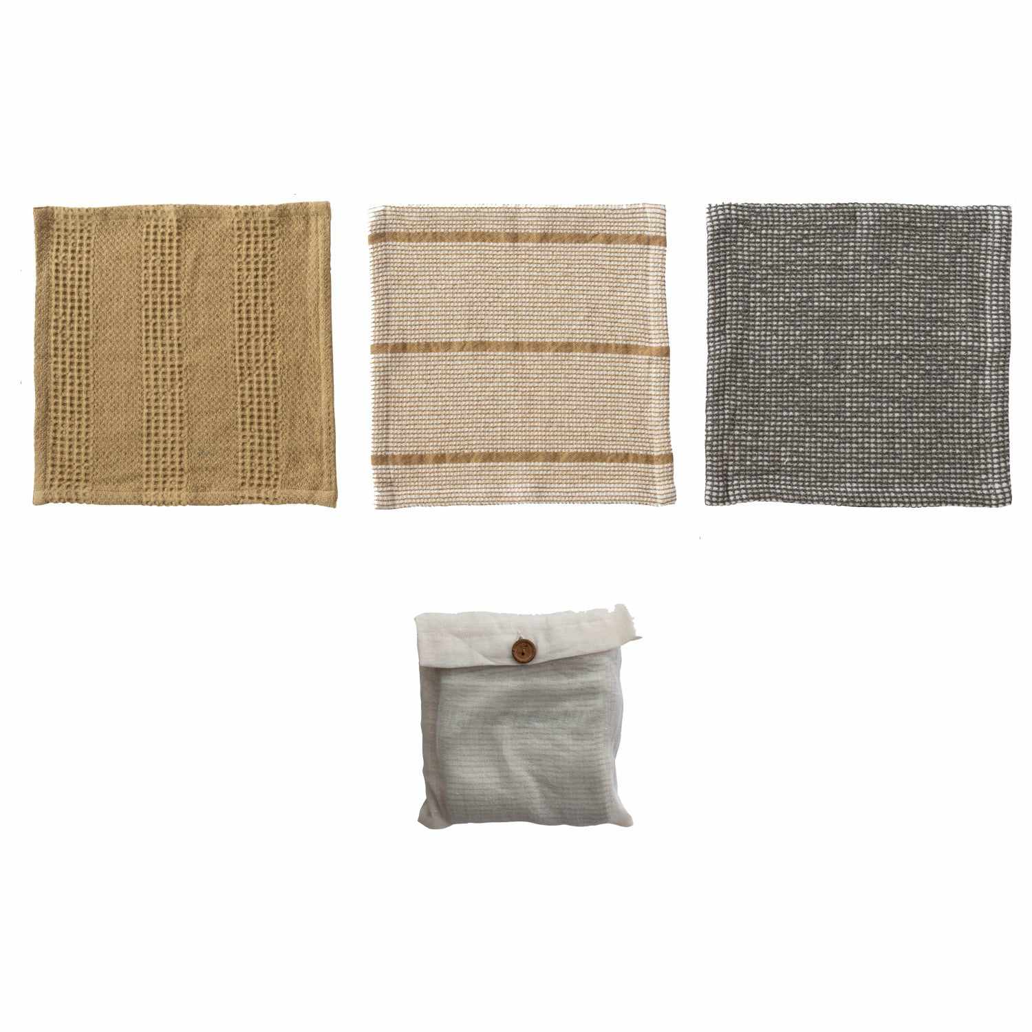 Cotton Waffle Weave Dish Cloths w/ Loop, Set of 3 in Bag
