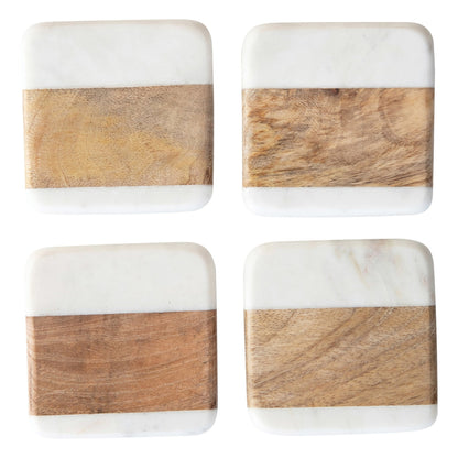 Marble and Acacia Wood Coasters, Set of 4