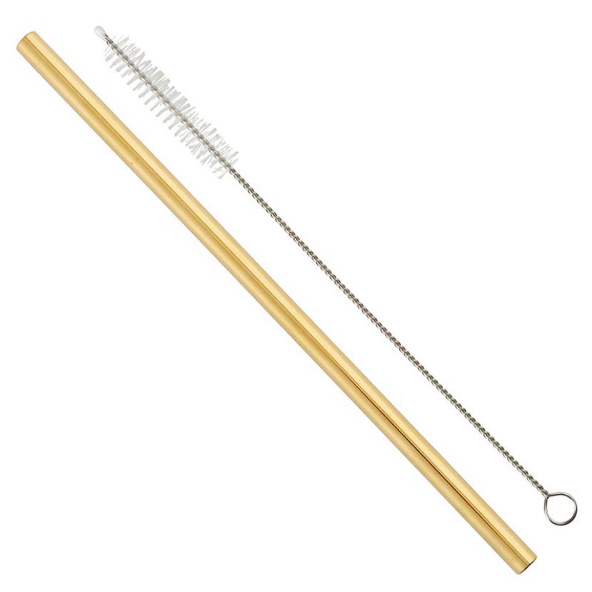Gold stainless steel straw & cleaning brush-Slant Collections-Lasting Impressions