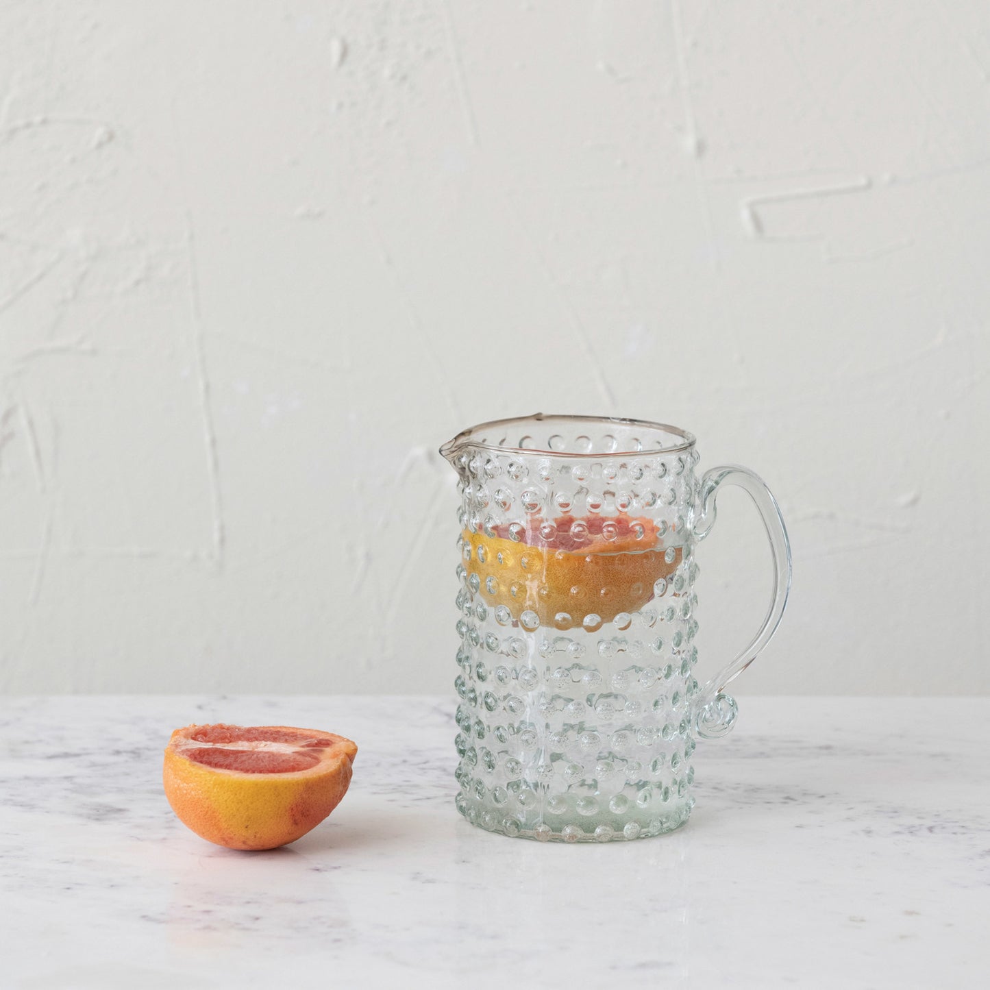 Hand Blown Glass Hobnail Pitcher