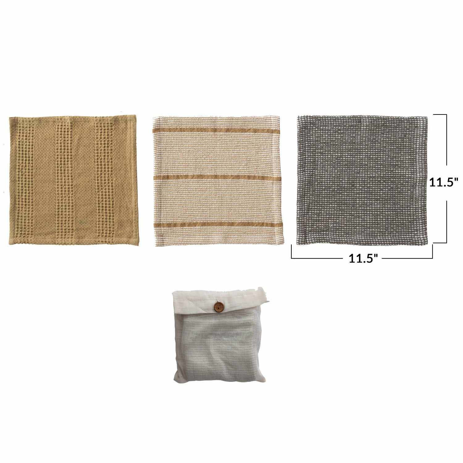 Cotton Waffle Weave Dish Cloths w/ Loop, Set of 3 in Bag