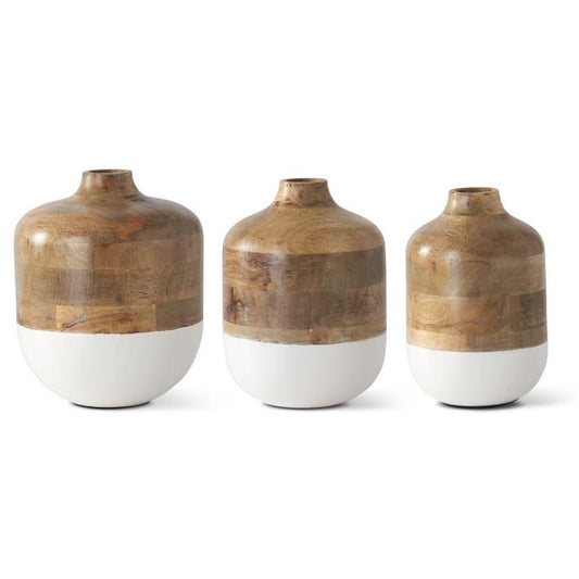 Mango Wood & White Metal Bottom Vases